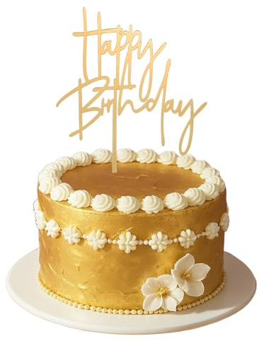 Tyqour Happy Birthday Tortendeko Gold Acryl Kuchen Deko Acryl Tortendeko Geburtstag Gold Cake Topper Happy Birthday Deko Torte Kuchendeko Geburtstag Kuchen Dekoration für Junge Mädchen Mann14x10cm
