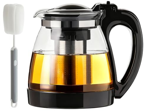 Teekanne Glas 2L mit Sieb, Hitzebeständige Glaskanne für Tee, Tee Kanne mit Filter, Teeservice und ideal für lose Tees, Ausguss & Spülmaschinengeeignet