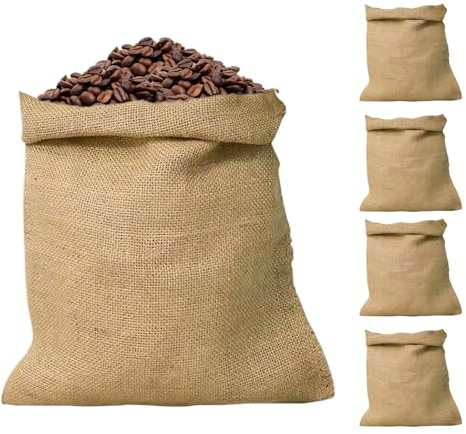 Generisch Jute Bags for Potatoes, Pack of 5 Reusable Natural Bags for Bag Racing, Reusable Kitchen Pouch for Food, Fruit, Vegetables, Coffee, Beans, Cereals, Plants, Sand