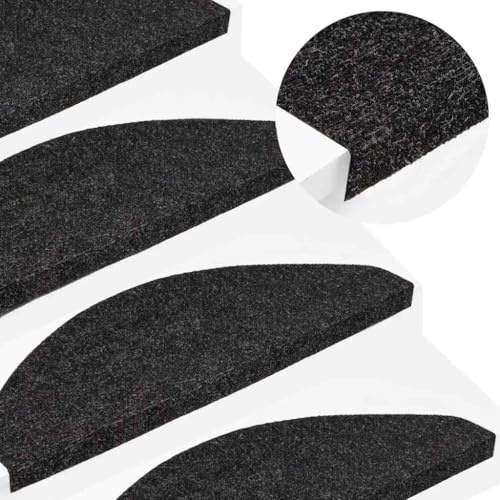 Teenpull Stufenmatten Selbstklebend, 15 Stück Nadelfilz Treppenteppichschutz 56x17x3 cm, rutschfeste Teppich-Stufenmatten für Holztreppen, Schalldämpfend, Schwarz