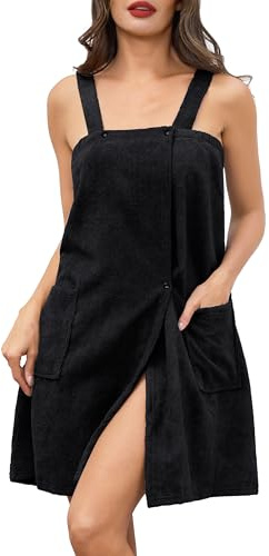 Lovasy Sauna Bademantel Damen Frottee Saunatuch Breite Schultergurte Saunakilt mit Taschen, Druckknopf und Gummizug