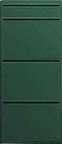 Kare Caruso 3+1 Designer Shoe Cabinet, Green, Slim, Space-Saving, 119 x 50 x 15 cm, with Key Compartment, Shoe Tipper, Steel, with Space for 6 Pairs of Shoes, Hallway