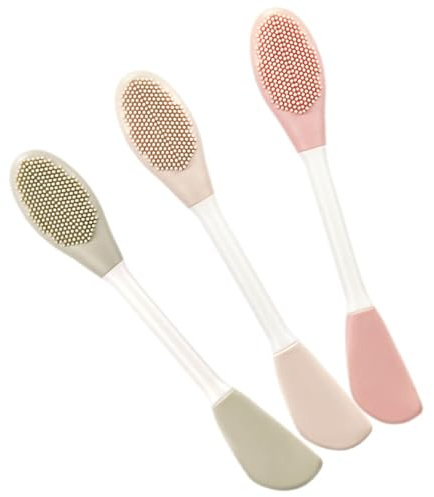 Garneck Lot de 3 Applicateurs de Masque Visage en Silicone Double Extrémité, Brosse Nettoyante Exfoliante pour Soin du Visage, Couleurs Printemps Vert, Gris Abricot et Rose Pêche, Outil