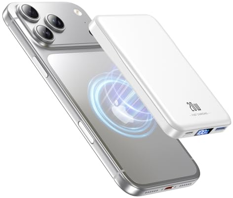 Powerbank für MagSafe,10000mAh Ultra Schnellladen Power Bank für iPhone 17 | Magnetische 20W USB-C Externe Handyakkus, LED-Display und USB-A Ausgang für iPhone 17/16/15/14/13, Samsung, Xiaomi, Mattweiß