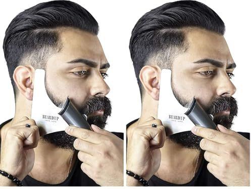 BEARD UP YOUR LIFE Premium-Edelstahl-Schablone für Bart-Styling, Rasiervorlage für Ihre tägliche Pflege, einfache Formen, Trimmen und Stylen, perfekte Bartlinie, saubere Konturen (Packung mit 2)