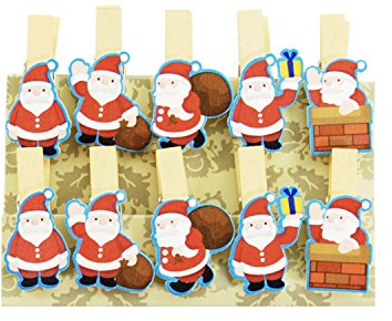 Oblique-Unique® Kleine Mini Holz Wäscheklammern Holzklammern Deko Klammern mit Motiv (Weihnachtsmänner)