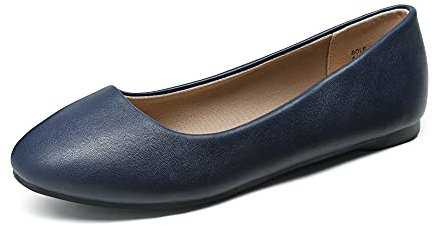 DREAM PAIRS Women's Sole-Simple Ballet Flat,Ladies' Ballerina Walking Flats Shoes for Comfort and Fashion Style,Size 5.5,Navy/Pu,Sole-Simple