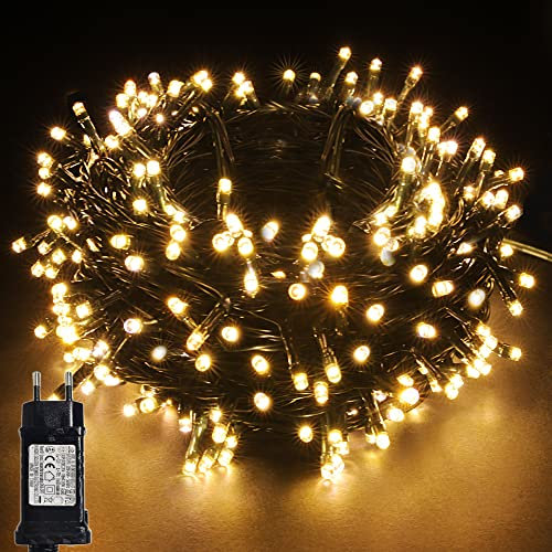 YOSION 33M Cavo Verde Scuro Catena Luci A Led Luminoso Natalizia Luce Lucciole Con 12 Funzioni Ideale Per Natale Compleanni Feste (300 LED, Bianco Caldo)