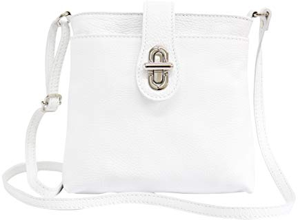 AMBRA Moda Damen echt Ledertasche Handtasche Schultertasche Umhängtasche Citybag Girl Crossover GL007 (Weiß)