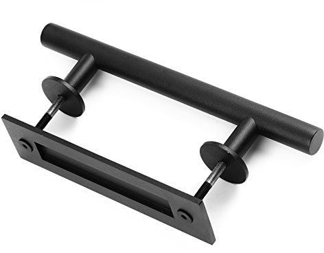 Toprema 30CM Sliding Door Handle Double Sided Barn Door Handles Stainless Steel Pull Flush Set Wooden Door Hardware - Matte Black
