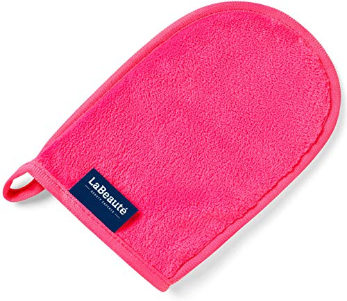 LaBeauté Abschminkhandschuh Mikrofaser (20x13 cm) waschbar und wiederverwendbar, Make Up Entferner Glove, Abschmink Handschuh, zum Gesicht Abschminken & Gesichtsreinigung (pink)