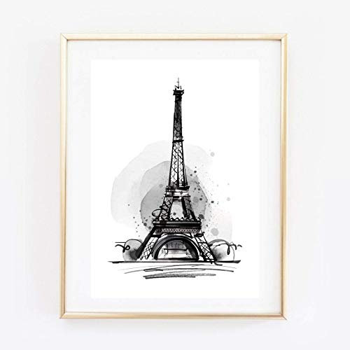 Din A4 Kunstdruck ungerahmt - Paris Eiffelturm Aquarell modern schwarz Geschenk Druck Poster Bild