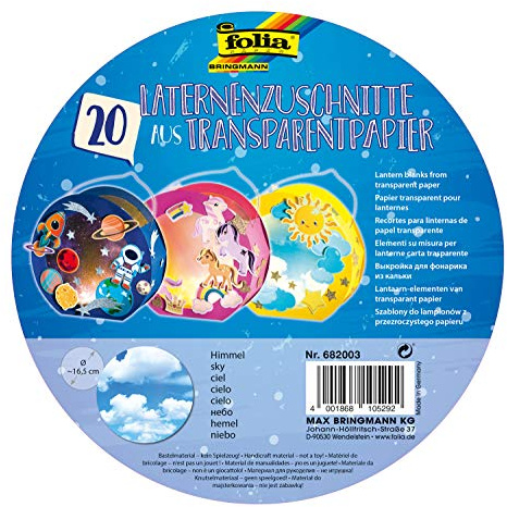 folia 682003 - Laternenzuschnitte Himmel, aus Transparentpapier 115g/m² für Rundlaternenrohlinge, Ø 16,8 cm, 20 Stück, zum Basteln von individuellen Laternen