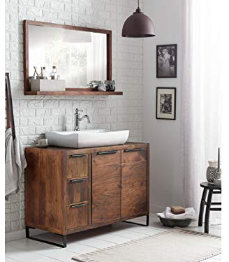 Woodkings® Badset, 2teilig, Waschtisch mit Spiegel Sydney Echtholz Waschtischunterschrank Badmöbel Badezimmer Möbel Holz Unterschrank Badschrank (Akazie dunkel, 105x45)