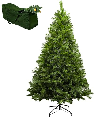 TrendMakers Christmas Tree - Artificial Christmas Trees with Lush Pine Tips | Bushy & Slim Xmas Tree - Sturdy Metal Stand & Free Storage Bag - Available In (3ft, 4ft, 5ft, 6ft, 7ft)