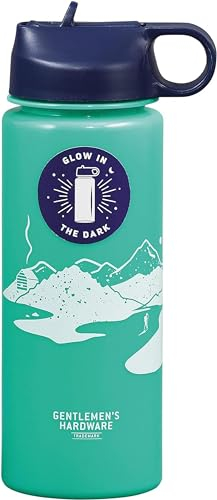 Gentlemen's Hardware Water Bottles Portable Glow-In-The-Dark BPA-Free Plastic Bottle, 700ml, Green/White/Blue