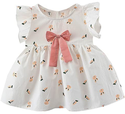 amropi Vestito Vestiti Bambina Abito Manica Volant Principessa Abitini Estivi Bimba Festa Abiti Rosa Bianco,0-6 Mesi