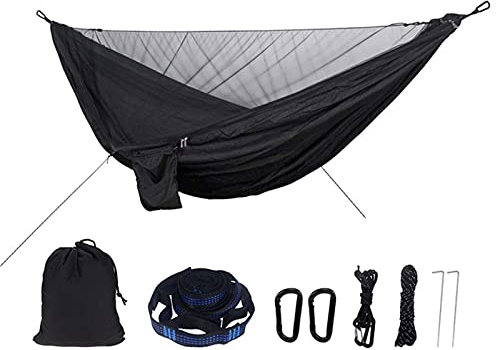 FOGUO Hamac Double Exterieur sur Pied, Hamac de Camping avec Moustiquaire, Hamac de Voyage Portable, Contient Le Crochet, Sac de Transport, pour Voyage Jardin
