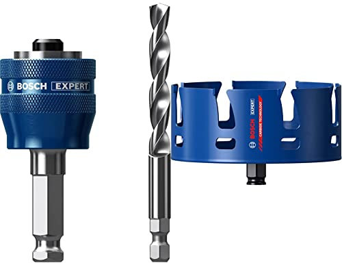 Bosch Professional 1x Expert Power Change Plus Hole Saw System Adapter (Ø 7,15 mm) + 1x Expert Construction Material Hole Saw (for Softwood, Ø 140 mm, Accessories Rotary Impact Drill)