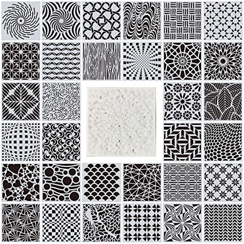 32 Stück geometrische Schablonen 20,3 x 20,3 cm Malvorlagen Mandala-Schablone für Scrapbooking Kekse Fliesen Möbel Wand Boden Dekor Handwerk Zeichnung Nachverfolgung DIY Kunstbedarf