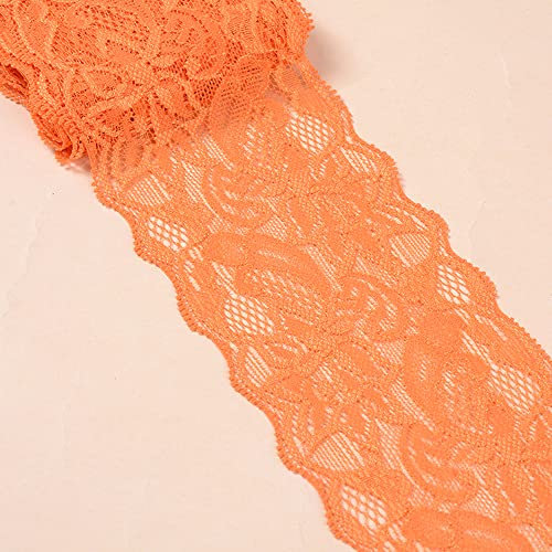 Cinta de Encaje Elástica de 3 Yardas, 8 cm de Ancho, Flores Coloridas, Decorativa para Costura, Manualidades, Ropa, Ropa Interior - Naranja