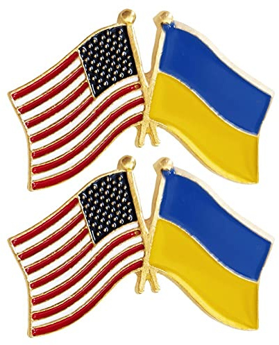 Stakee Us -ukrainische Flagge Pin 2pcs American Ukraine Freundschaft Abzeichen Ukraine Patriotische Brosche Unterstützung Ukraine Abzeichen Unterstützen