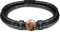 INBLUE Personalisierte Namen Armbänder Herren Gravur Lederarmband Edelstahl Schwarzne Perlen Anhänger Schmuck Geschenke für Männer Papa Familie Damen (Schwarz, Runde 2 Perle)