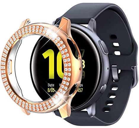 Diamanten Hülle Kompatible mit Samsung Galaxy Watch Active/Active 2 40mm/44mm Hülle Glitzer 360 Rundumschutz Ultradünne Anti Kratz Cover Leicht PC Case (Roségold,Active 2 40mm)