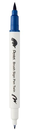 Pentel SESW30C-T117E Brush Sign Pen Twin Fibre-Tip Pen with Two Flexible Writing Tips, Water Based Ink, Steel Blue, Pack of 1
