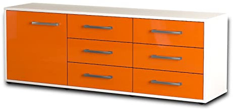 Lqliving TV-Board Lowboard Amedea, Korpus in weiß matt, Front im Hochglanz-Design Orange (136x49x35cm), mit Metall Griffen, Made in Germany