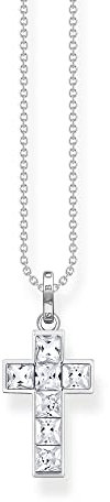 THOMAS SABOKette Kreuz mit weißen Steinen Recyceltes 925 Silber 40,00-45,00 cm KE2166-051-14-L45V