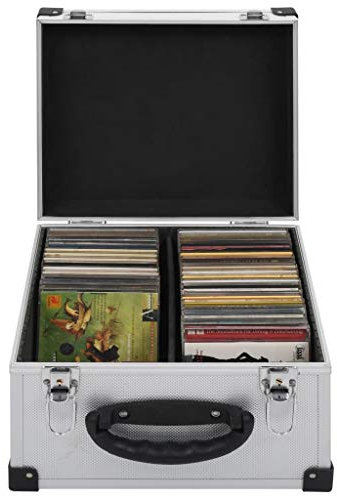 Goliraya CDs Case CDs Storage Box Lockable for 40 CDs Aluminium ABS Silver