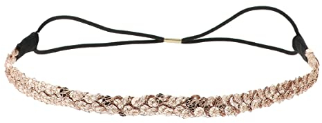 Bandeau Cheveux Femme Sequin Rose gold - Bandeau Fin élastique Taille unique - Headband pour coiffure Mariage ou soirée Strass et Paillettes - Headband Fête Brillant Look Bohème, Hippie Chic