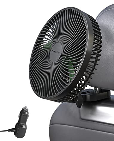 8.5 Inch Portable Car Cooling Fan, 12V/24V Electric Vehicle Fans with Stepless Control, 150° Rotation, Quiet Air Circulator Fan with Cigarette Lighter for SUV, RV, Truck, Boat for Rear Seat, Headrest