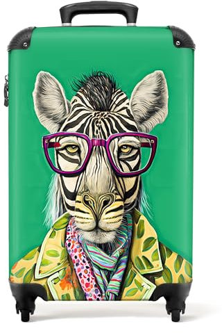 NoBoringSuitcases.com® Koffer Handgepäck Trolley Rollkoffer Kleine Reisekoffer mit 4 Rollen - Zebra - Brille - Hippie - Tiere - 55x35x20cm - Fotokoffer - Kabinenkoffer - Boardgepäck