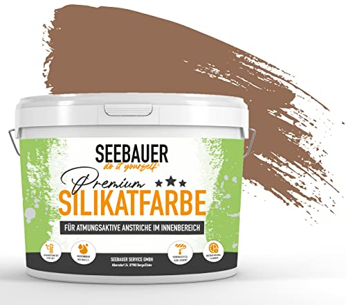 SEEBAUER diy Silikatfarbe Dunkelbraun 300ml für Innen (No. 606 Hazel Eyes) Atmungsaktive Mineralfarbe für Allergiker - Abwaschbare Wandfarbe - Brauntöne hohe Deckkraft
