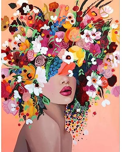 UNIQUORS Malen Nach Zahlen Kinder Blumen, Ölgemälde auf Leinwand Handgemalt Abstrakt Bunt Frau, Paint by Numbers, Gemälde Modern mit 3 Pinsel und Acrylfarben für Erwachsene (ohne Rahmen) 40 x 50 cm