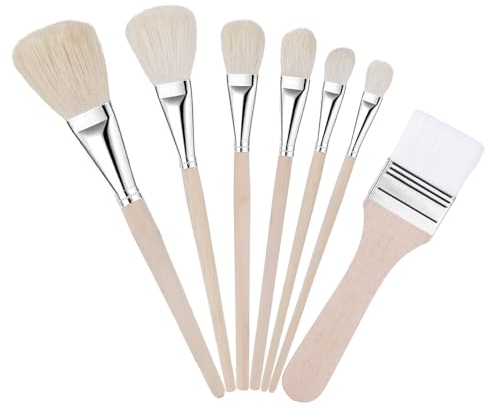 7pcs Gilding Brushes Set, Assorted Size Mop Brushes for Painting Versatile Goat Hair Brushes Paint Brushes for Crafts Acrylic Painting Gold Leaf Flakes Sheets