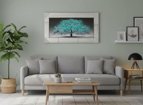 Biznest Blossom Tree Picture 3D Glitter Liquid Art Mirrored Frame Wall Art 85x45cm (Blue)