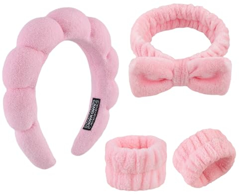 Spa Stirnband Zum Waschen Des Gesichts Hautpflege Stirnbänder Für Frauen Make-Up Frottee Handtuch Haarband Die Schwamm Geschwollenes Make-Up Haarband Für Frauen Mädchen Gesichtswasch Armband 4 Stück