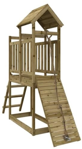 vidaXL Kids Playhouse with Climbing Wall - Impregnated Wooden Pine Play Tower with Ladder & Sandpit - Sturdy, Weather-Resistant Outdoor Play Equipment