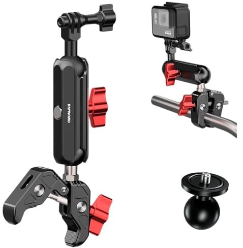 RAYWOWO Kamera Halterung, Zubehör-Set, 360°-Kugelkopf, magischer Arm, Fotografie, kostenlos für Motorrad, Fahrrad, Spiegel, GoPro, Akaso, DJI Insta360 Action-Kamera (Crab Clamp)