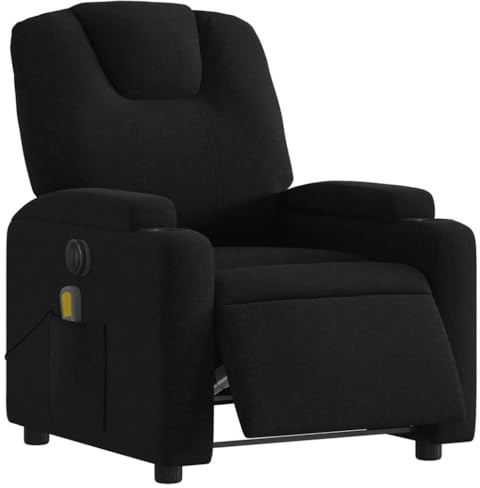 vidaXL Massagesessel, Sessel Elektrisch, Relaxsessel mit Liegefunktion Vibrationsfunktion, Fernsehsessel Liegesessel für Wohnzimmer, Schwarz Stoff
