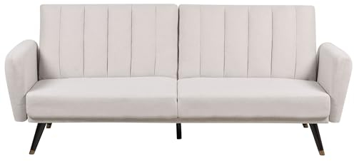 Beliani 3-Sitzer Schlafsofa Stoffbezug beige gesteppt mit hohen Holzbeinen Glam Vimmerby