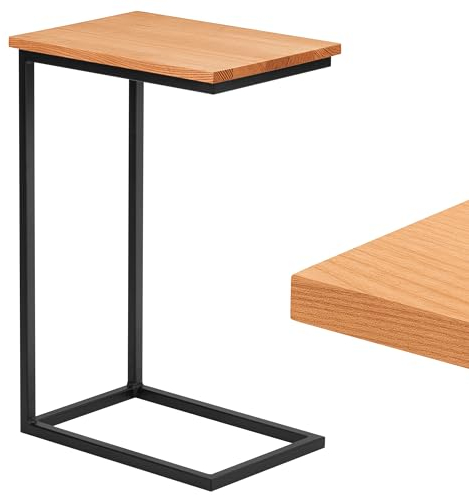 LAMO Manufaktur Beistelltisch | Laptoptisch | Sofatisch | mobiler Kaffeetisch | Nachttisch | 45x30x67 cm | Gestell Schwarz | 100% Echtholz Massiv Platte Farbe: Natur