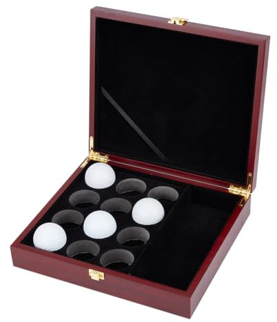 OLYCRAFT 12-Hole Golf Ball Display Case 25x22x6cm Golf Ball Box with Velvet and Sponge Inside Dark Red Wooden Golf Balls Protective Case Golf Rack Cabinet for Golf Ball Collector Enthusiast