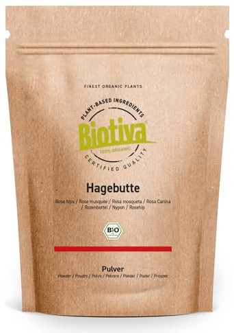 Bio Hagebuttenpulver Bio 10 kg (10x1kg) - Hagebutten aus Europa - Rosa Canina - in Deutschland frisch gemahlen abgefüllt und kontrolliert - Biotiva