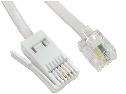 2m White BT Phone Line Plug to RJ11 Crossover Cable Extension for Modem, FAX, SKY Box, Virgin Hub | UK BT Socket 4-Wire Lead Cord