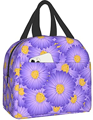 PAQGSREM Lonchera morada con diseño de margarita de áster, bolsa de viaje, bolsa de picnic, bolsa de compras duradera aislada para el regreso a clases, bolsas impermeables reutilizables para hombres,
