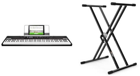 Alesis Recital Piano Eléctrico 88 Teclas Semi Contrapesadas con Altavoces, Lecciones de Piano & Audibax - Onyx 130 Soporte Piano - Estructura Tijera Doble - Anclajes Easy Lock